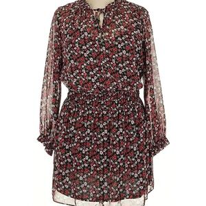 Socialite Black and Red Floral Long Sleeve Dress
